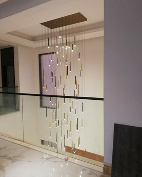 Bellini Rectangular Tri-Tone Tubular Pendant Light Chandelier