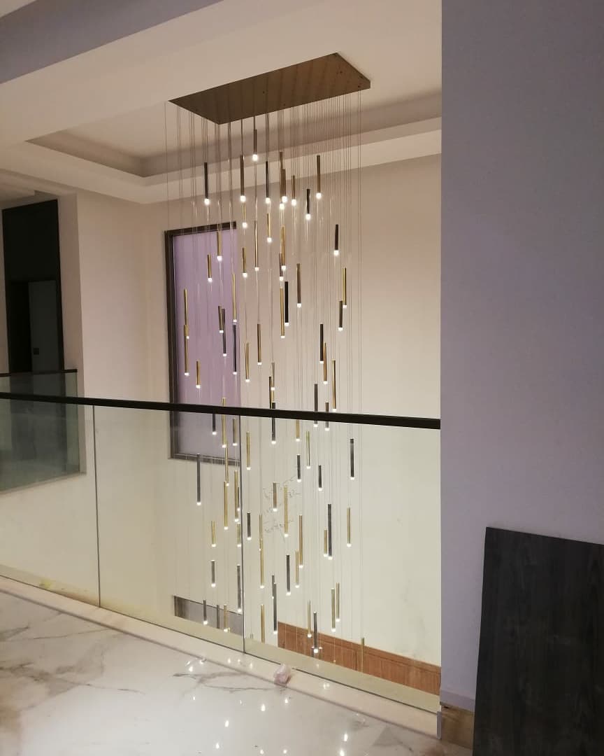 Bellini Rectangular Tri-Tone Tubular Pendant Light Chandelier