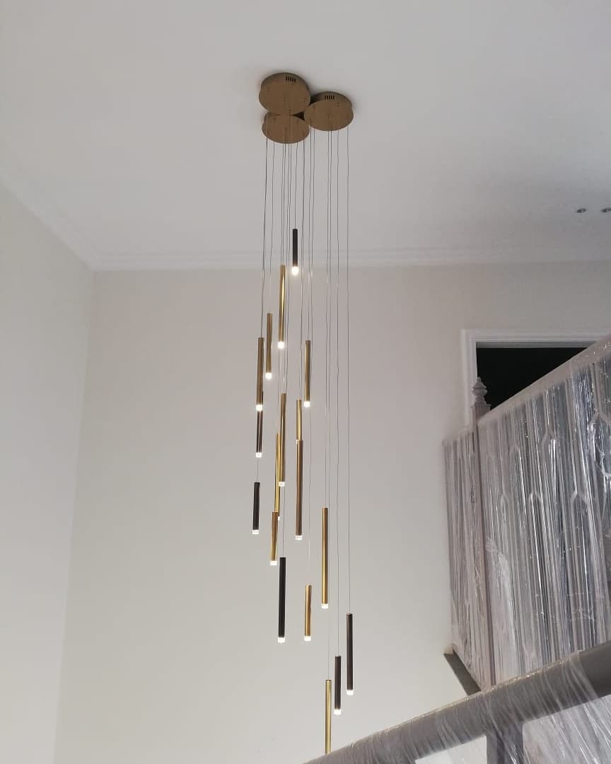 Bellini Rectangular Tri-Tone Tubular Pendant Light Chandelier