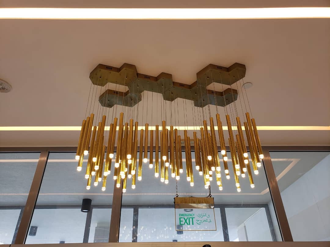 Bellini Rectangular Tri-Tone Tubular Pendant Light Chandelier