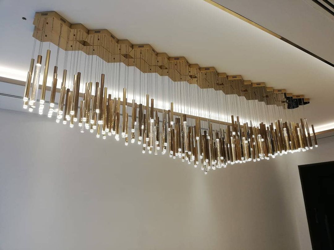 Bellini Rectangular Tri-Tone Tubular Pendant Light Chandelier