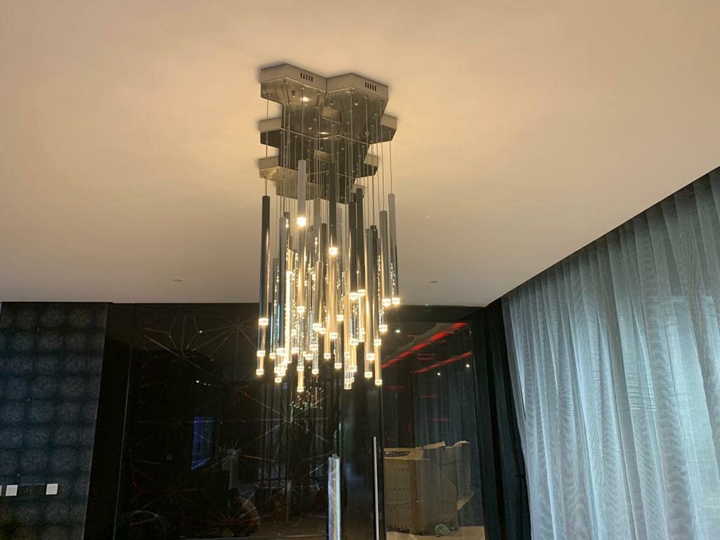 Bellini Rectangular Tri-Tone Tubular Pendant Light Chandelier