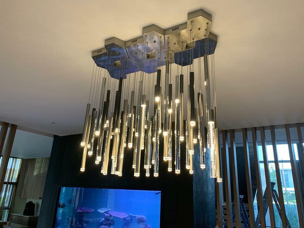 Bellini Rectangular Tri-Tone Tubular Pendant Light Chandelier