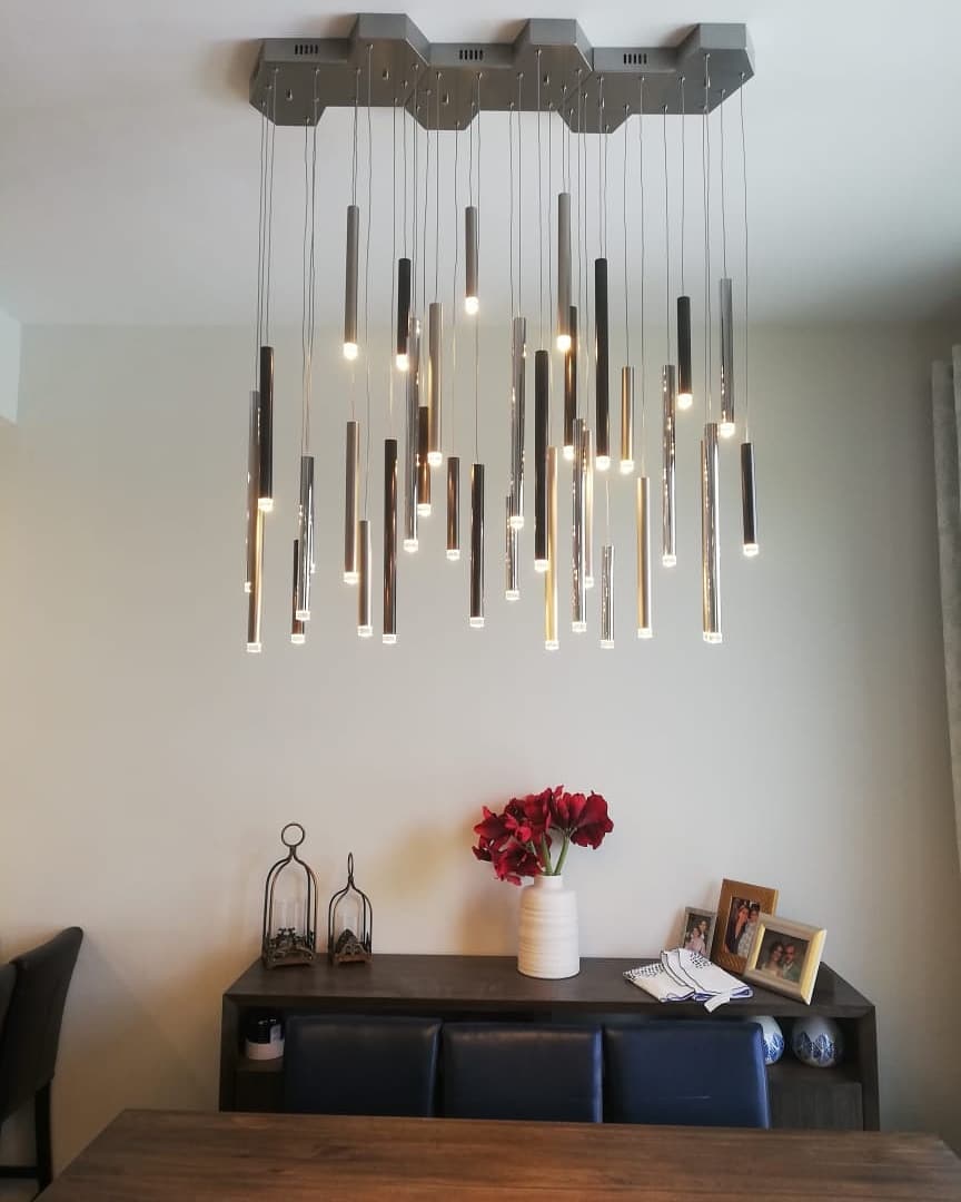 Bellini Rectangular Tri-Tone Tubular Pendant Light Chandelier