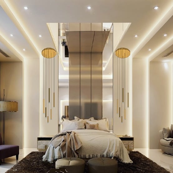 Bellini Rectangular Tri-Tone Tubular Pendant Light Chandelier