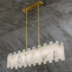 Jean Modern Marble Alabaster Linear Chandelier Over Dining Table chandelier Kevin Studio Inc