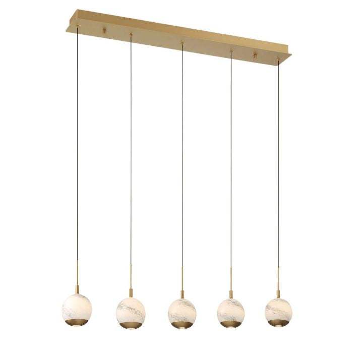 Kimma Lights Linear LED Chandelier-Chandelier-Lacquered Burnished Brass-5 Light-Arialamps