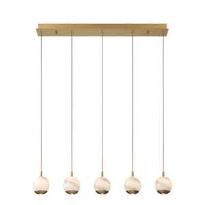 Kimma Lights Linear LED Chandelier-Chandelier-Lacquered Burnished Brass-5 Light-Arialamps