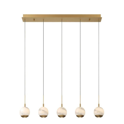 Kimma Lights Linear LED Chandelier-Chandelier-Lacquered Burnished Brass-5 Light-Arialamps
