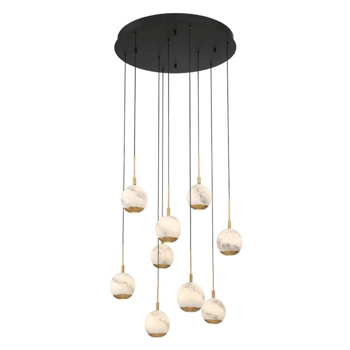 Kimma Lights Round LED Chandelier-Chandelier-Lacquered Burnished Brass-9 Light-Arialamps