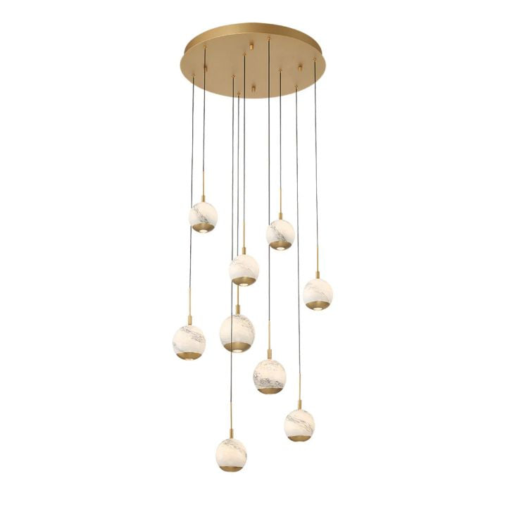 Kimma Lights Round LED Chandelier-Chandelier-Lacquered Burnished Brass-9 Light-Arialamps
