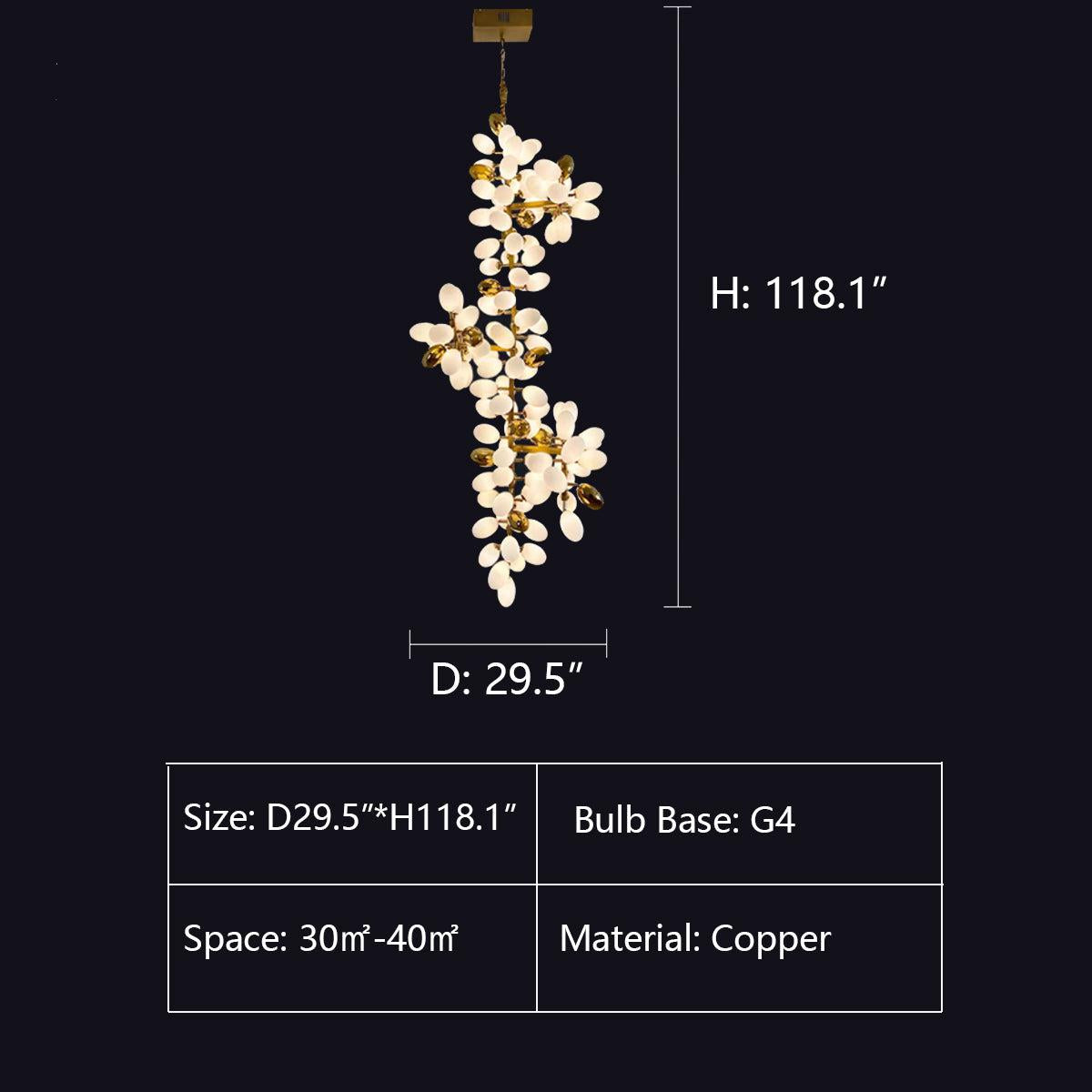 Large Branch Copper Chandelier with Grape Shape Bulbs Unique and Creative Light Fixture for Staircase/ Duplex/ High Ceiling Living Room/ Restaurant-Chandeliers-Arialamps