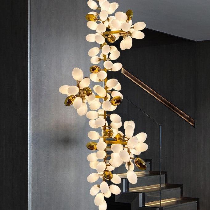 Large Branch Copper Chandelier with Grape Shape Bulbs Unique and Creative Light Fixture for Staircase/ Duplex/ High Ceiling Living Room/ Restaurant-Chandeliers-H 118.1" * D 29.5"-Warm Light-Arialamps