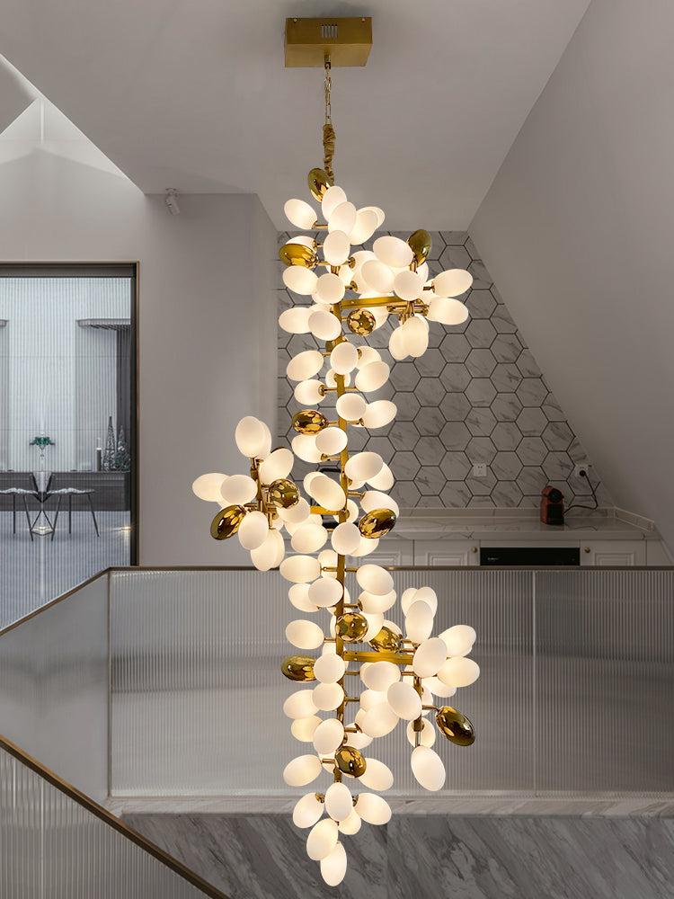 Large Branch Copper Chandelier with Grape Shape Bulbs Unique and Creative Light Fixture for Staircase/ Duplex/ High Ceiling Living Room/ Restaurant-Chandeliers-Arialamps