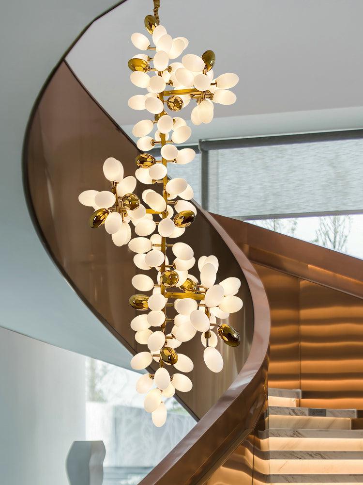 Large Branch Copper Chandelier with Grape Shape Bulbs Unique and Creative Light Fixture for Staircase/ Duplex/ High Ceiling Living Room/ Restaurant-Chandeliers-H 94.5" * D 29.5"-Warm Light-Arialamps