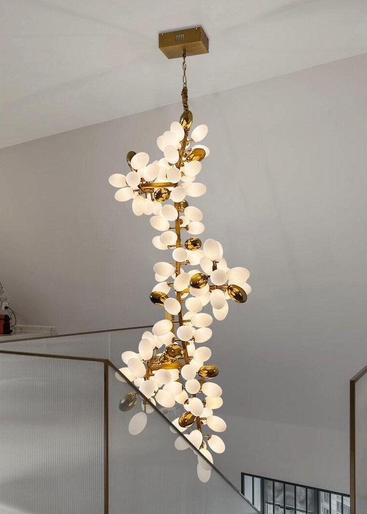 Large Branch Copper Chandelier with Grape Shape Bulbs Unique and Creative Light Fixture for Staircase/ Duplex/ High Ceiling Living Room/ Restaurant-Chandeliers-Arialamps