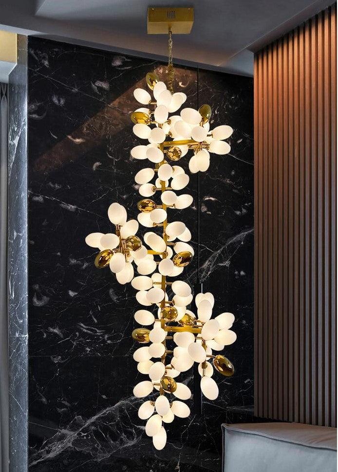 Large Branch Copper Chandelier with Grape Shape Bulbs Unique and Creative Light Fixture for Staircase/ Duplex/ High Ceiling Living Room/ Restaurant-Chandeliers-Arialamps