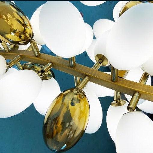 Large Branch Copper Chandelier with Grape Shape Bulbs Unique and Creative Light Fixture for Staircase/ Duplex/ High Ceiling Living Room/ Restaurant-Chandeliers-Arialamps