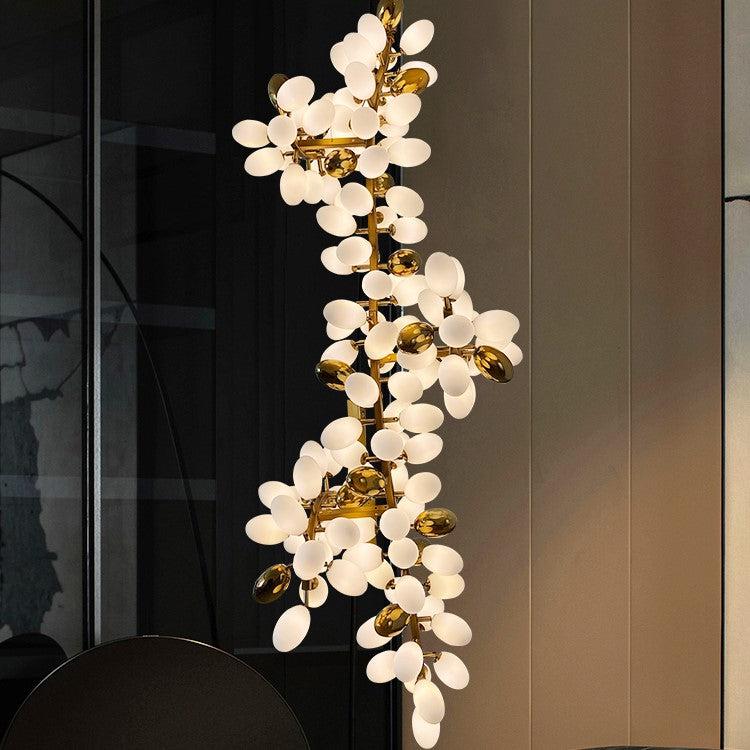 Large Branch Copper Chandelier with Grape Shape Bulbs Unique and Creative Light Fixture for Staircase/ Duplex/ High Ceiling Living Room/ Restaurant-Chandeliers-H 118.1" * D 29.5"-Warm Light-Arialamps
