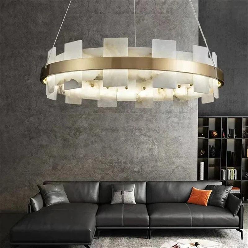 Larry Modern Round Marble Chandelier For Living Room-Chandeliers-20"D-Arialamps