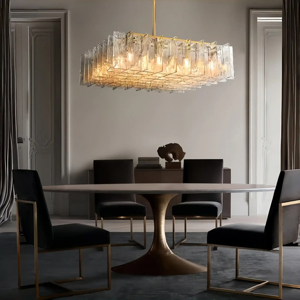 Lattic Clear/Smoke Class Square Chandelier 37'' For living room-Brass-Smoke-Arialamps