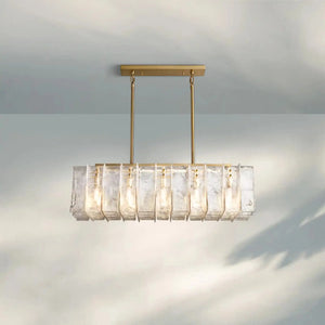 Lattic Smoke Glass Rectangular Chandelier 49'' 67''-49''-Clear-Lacquered Burnished Brass