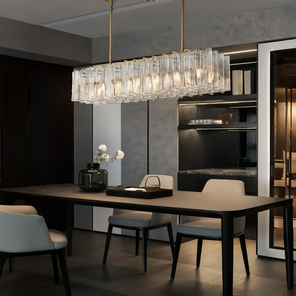 Lattic Smoke Glass Rectangular Chandelier 49'' 67''-Arialamps