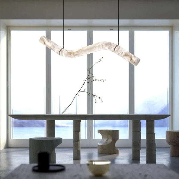 Liberty Curved Pendant Alabaster Chandelier, Pendant Light Over Dining Table-Arialamps