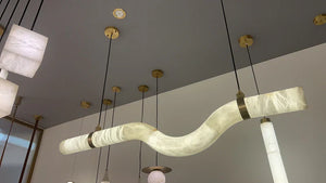 Liberty Curved Pendant Alabaster Chandelier, Pendant Light Over Dining Table-Arialamps