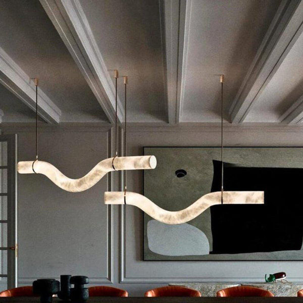 Liberty Curved Pendant Alabaster Chandelier, Pendant Light Over Dining Table-Arialamps