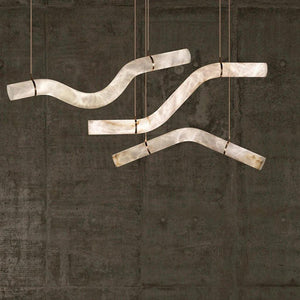 Liberty Curved Pendant Alabaster Chandelier, Pendant Light Over Dining Table-Arialamps