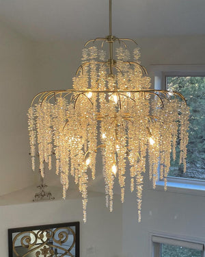Light Luxury Silver Flower Branch Chandelier with Icicle Details for Bedroom Dining Room and Hallway-Chandeliers, Dining Room-Arialamps