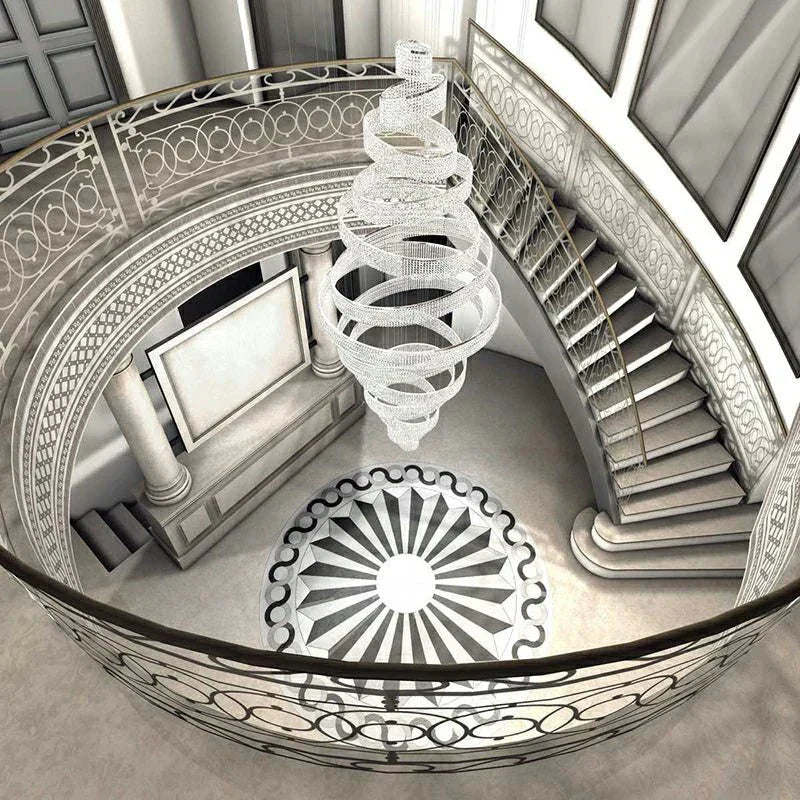 Long Crystal Tassel Rings Chandelier Extra Large Living Room Staircase High Ceiling Lighting Fixture - Arialamps