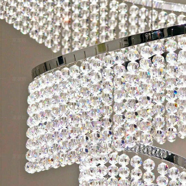 Long Crystal Tassel Rings Chandelier Extra Large Living Room Staircase High Ceiling Lighting Fixture - Arialamps