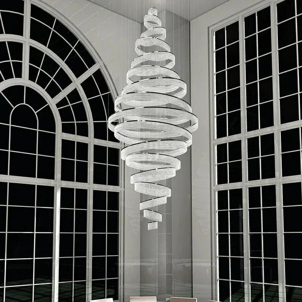 Long Crystal Tassel Rings Chandelier Extra Large Living Room Staircase High Ceiling Lighting Fixture - Arialamps