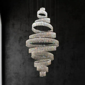 Long Crystal Tassel Rings Chandelier Extra Large Living Room Staircase High Ceiling Lighting Fixture - Arialamps