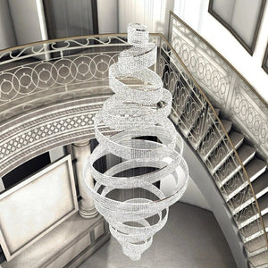 Long Crystal Tassel Rings Chandelier Extra Large Living Room Staircase High Ceiling Lighting Fixture - Arialamps