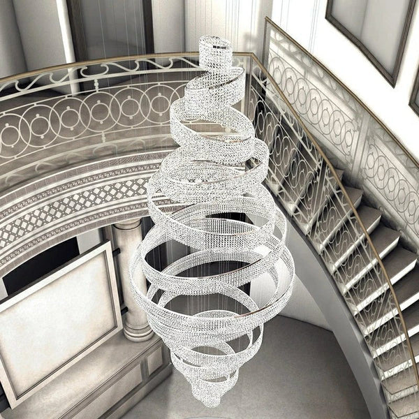Long Crystal Tassel Rings Chandelier Extra Large Living Room Staircase High Ceiling Lighting Fixture - Arialamps