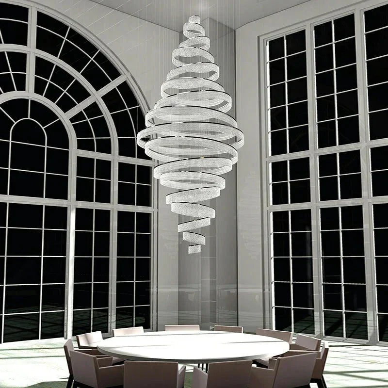 Long Crystal Tassel Rings Chandelier Extra Large Living Room Staircase High Ceiling Lighting Fixture - Arialamps