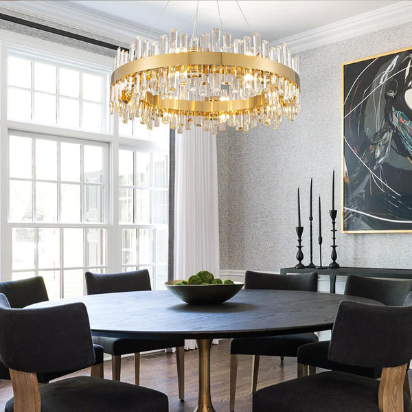 Luxurious 16-Light Brass Gold Crystal Chandelier – Modern Round 2‑Tier Design