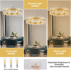 Luxurious 16-Light Brass Gold Crystal Chandelier – Modern Round 2‑Tier Design