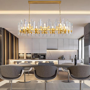 Luxury 54" Gold Crystal Chandelier – 24 Light Rectangular Fixture for Dining & Living Rooms