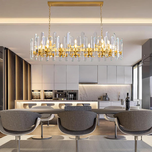 Luxury 54" Gold Crystal Chandelier – 24 Light Rectangular Fixture for Dining & Living Rooms