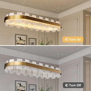 Luxury Adjustable Rectangle Alabaster Chandelier 37.4" Modern Ceiling Light