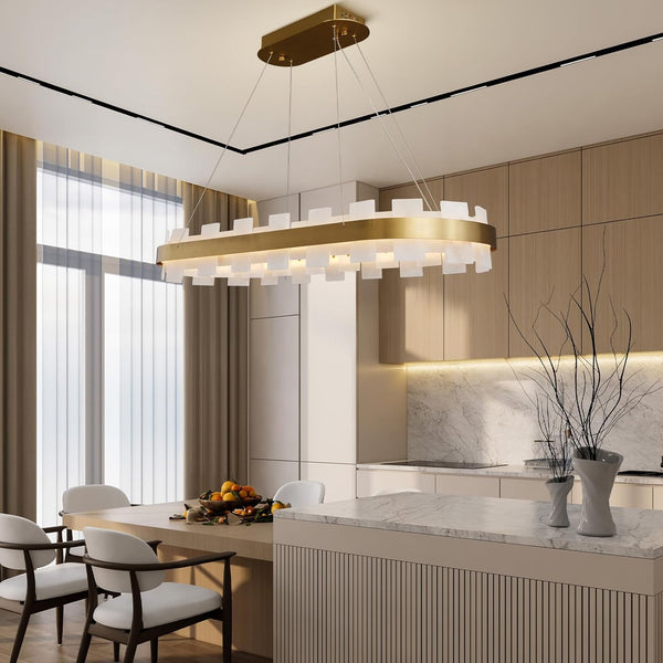 Luxury Adjustable Rectangle Alabaster Chandelier 37.4" Modern Ceiling Light