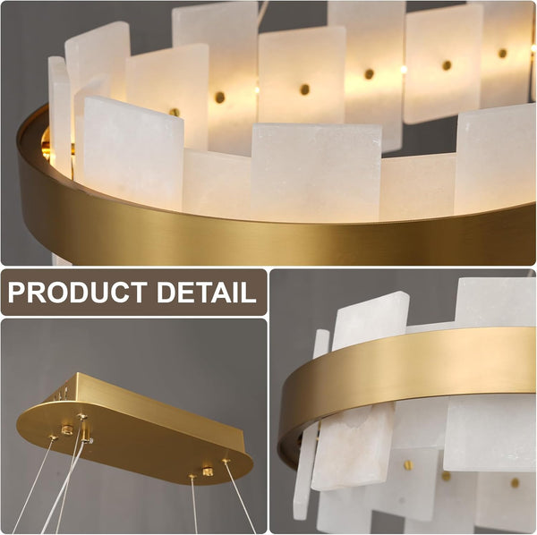 Luxury Adjustable Rectangle Alabaster Chandelier 37.4" Modern Ceiling Light