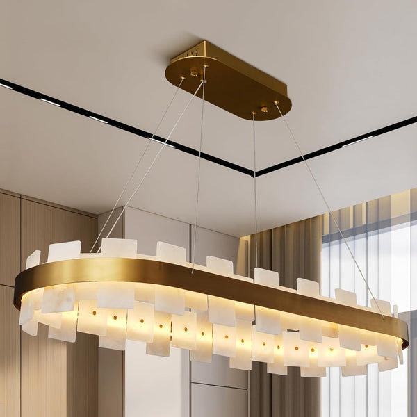 Luxury Adjustable Rectangle Alabaster Chandelier 37.4" Modern Ceiling Light