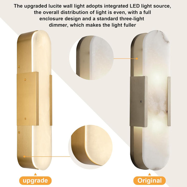 Luxury Alabaster Brass Wall Sconce Set of Two