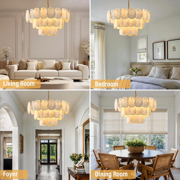 Luxury Alabaster Chandelier – 32" D, 15‑Bulb Natural Spanish Stone Light Fixture