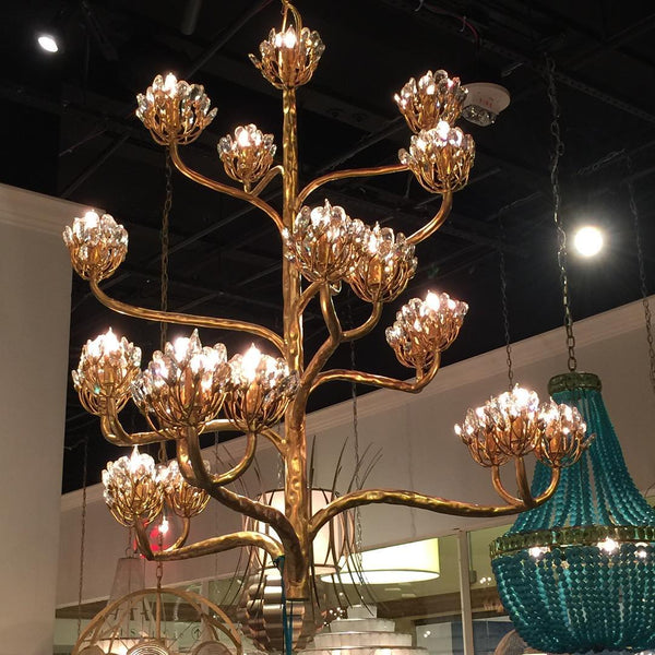Luxury Branch Flower Chandelier in Gold for Living Room Staircase and Bedroom Lighting-Chandeliers-Arialamps